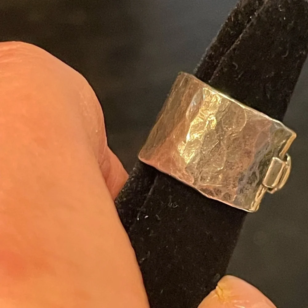 Handcrafted Two-Tone Hammered Silver Ring with Gold Accent